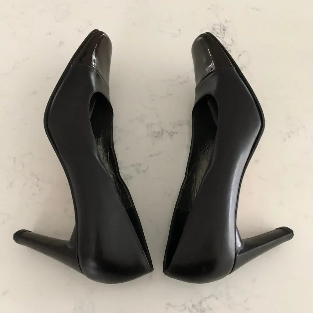 Roberto Capucci Leather + Patent Slip On High Heel Designer Shoes Brown Sz 8.5AA - Picture 5 of 10
